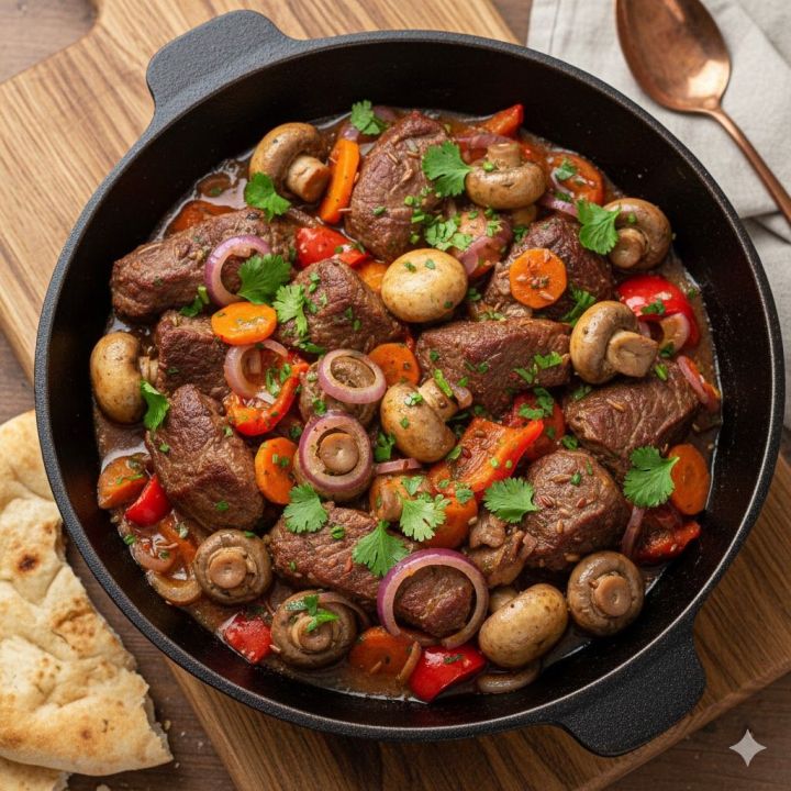 Яшелчәләр белән пешереп томалап пешерелгән ит