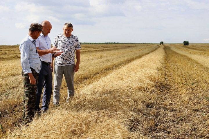 Фаил Камаев в целях ознакомления с ходом уборочных работ, выехал на поля района, где встретился с работниками сельхозформирований