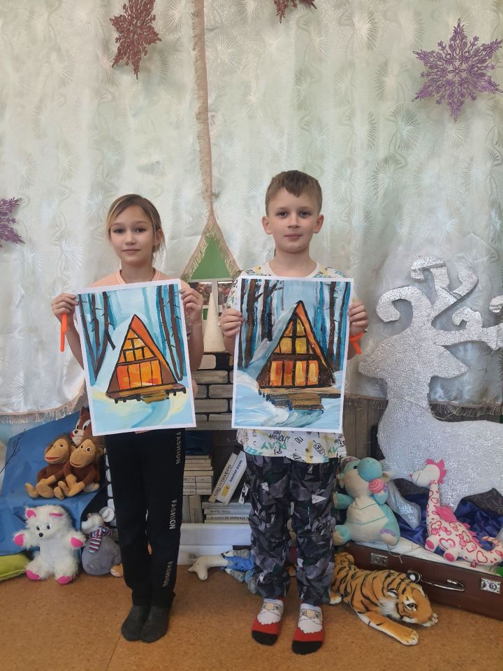 Творческие работы детей в библиотеке поселка совхоза «Татарстан»: зимние сказки и искренние эмоции