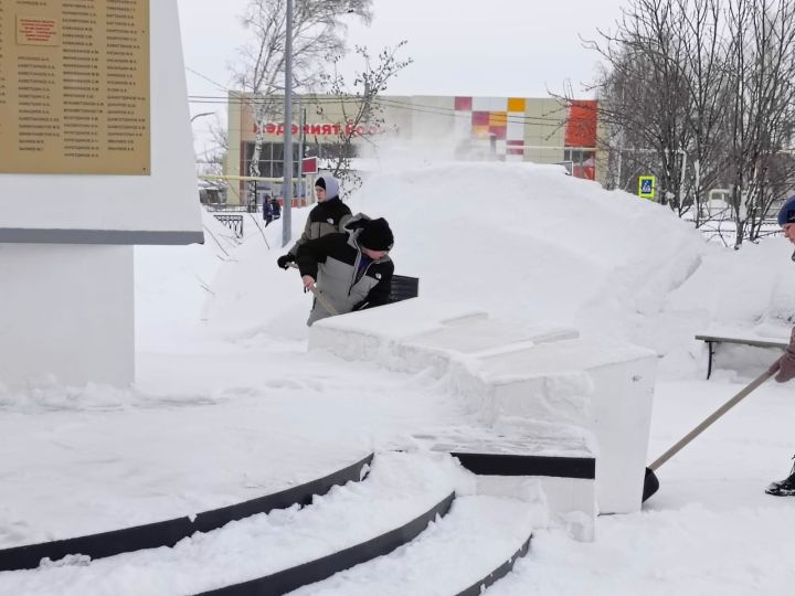 Молодежь Тукаевского района проявляет силу духа: учащиеся школ чистят снег у памятников и помогают ветеранам
